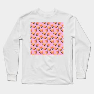 Orange Watercolor Roses on Pink Long Sleeve T-Shirt